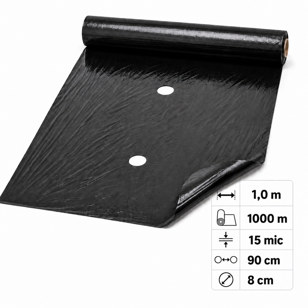 Folia ściółkująca z otworami pod arbuza 15 mic 1×1000 m Ø8 cm co 90 cm