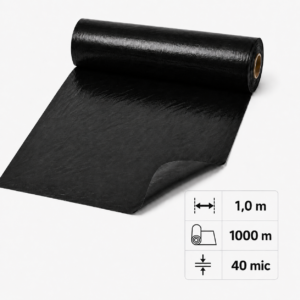 Folia ściółkująca do truskawek 1,0 m × 1000 m 40 mic czarna – 2-sezonowa